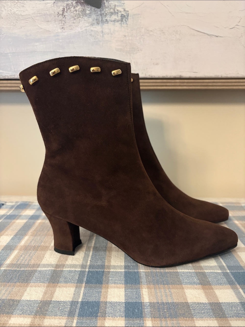 Proxy Brown Suede Ankle Boots with Gold Trim 7.5 - Picture 2 of 16